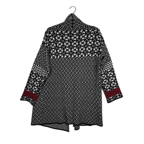 Kamana Geometric Aztec Open Cardigan Sweater Black White Red Long Sleeve Size L - Picture 7 of 11